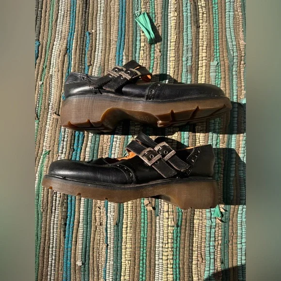 90s Vintage Made in England Doc Martens Black Mary Jane Shoes Sz 10 - Picture 5 of 11